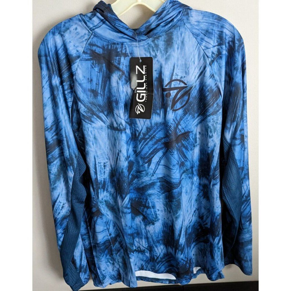 *Gillz Tournament Series LS UV Fishing Pullover Hoodie Ventilated Blue Mens S